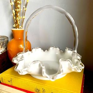 Vintage Fenton Silver Crest Ruffled Edge Basket